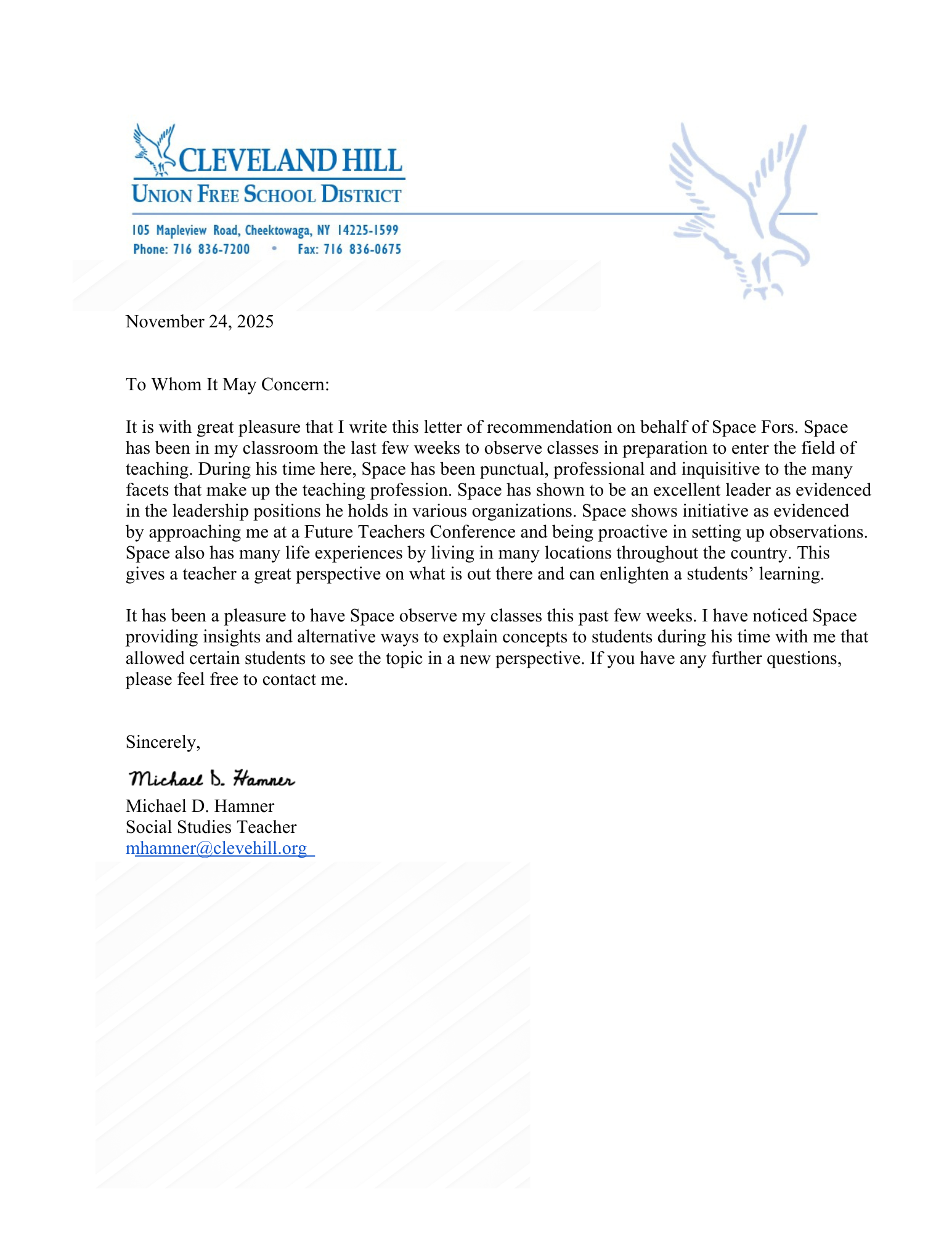 General LOR from Michael Hamner @ CHHS